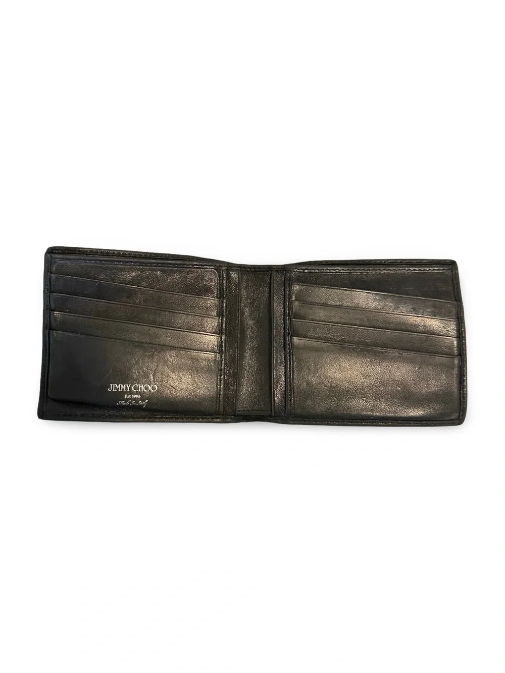 Jimmy Choo Black Leather Wallet with Gold Star Studs